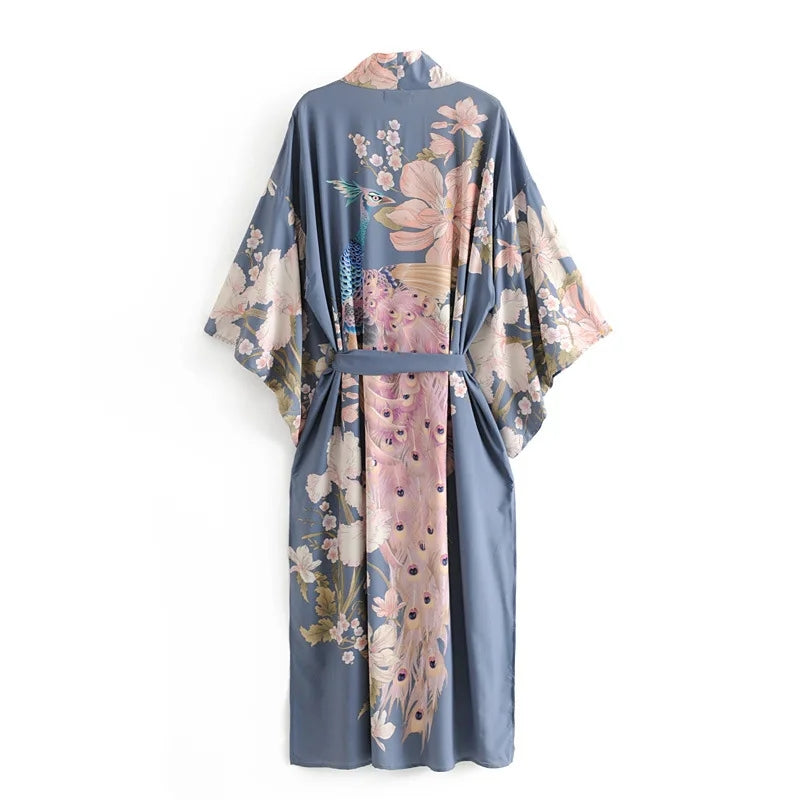 Super Chic Maxi kimono Boho Long blouse tops summer Cardigan Floral Print Beach Robe Wide Sleeve Kimono Women tops new kaftan