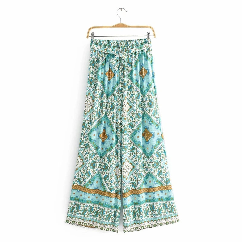 Boho Queens Women Two Piece Outfits Off Shoulder Sleeveless Tops Bohemian Sashes Drawstring Pants 2 Pieces Sets