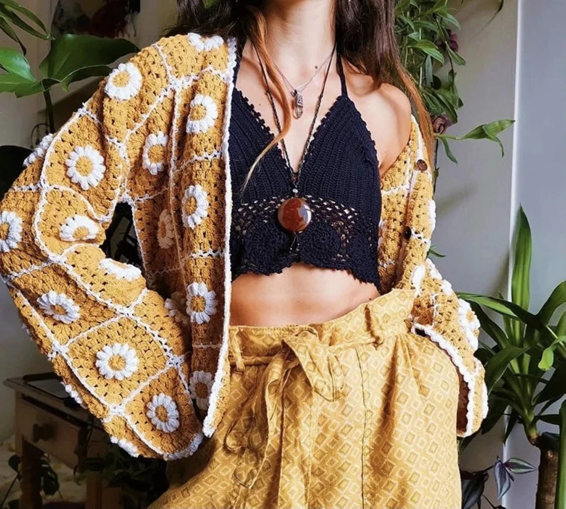 GypsyLady Boho Crochet Jacket Sweater Handmade Floral Knitted Hollow Out Women  Jackets Outwear Hippie Chic Ladies Female Top