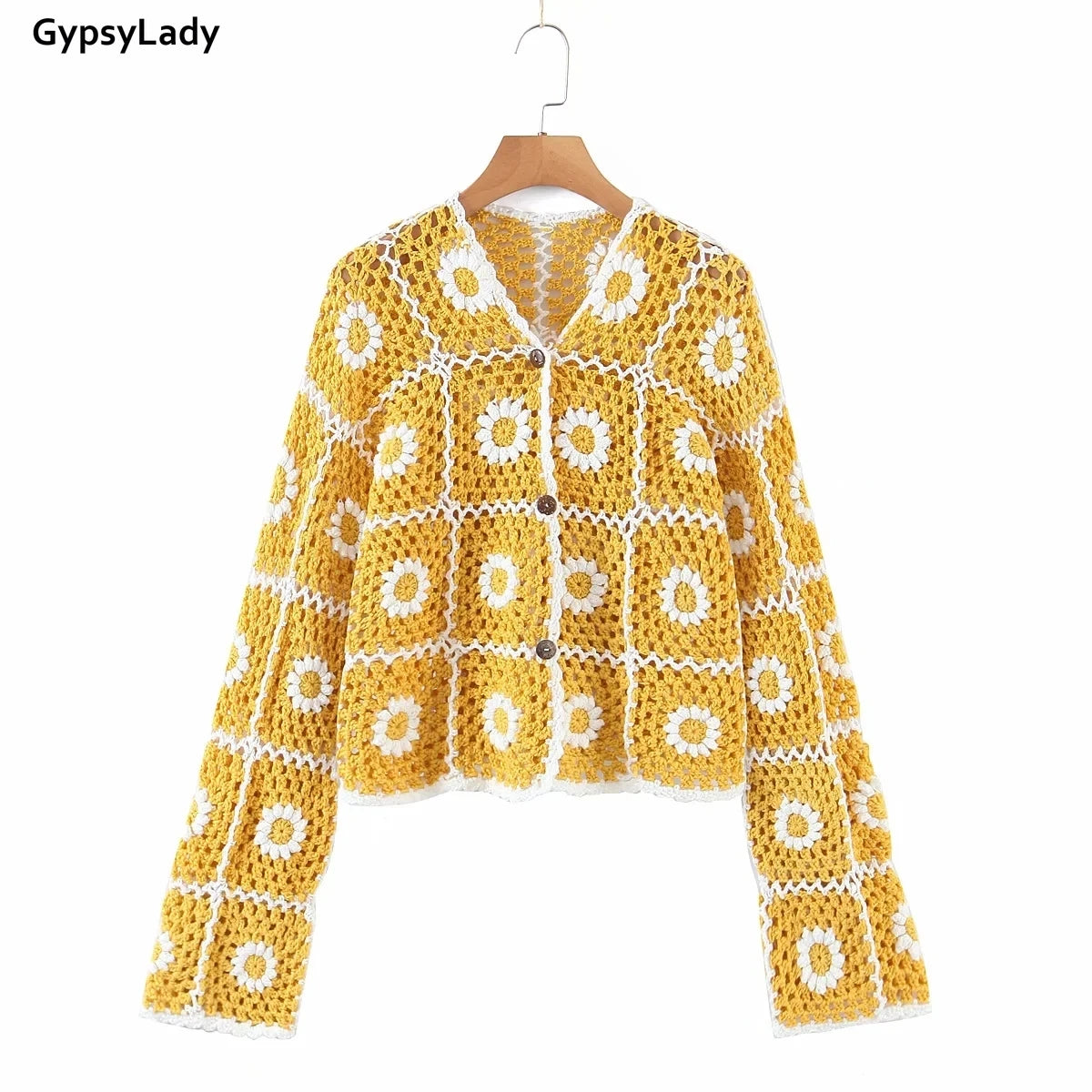 GypsyLady Boho Crochet Jacket Sweater Handmade Floral Knitted Hollow Out Women  Jackets Outwear Hippie Chic Ladies Female Top