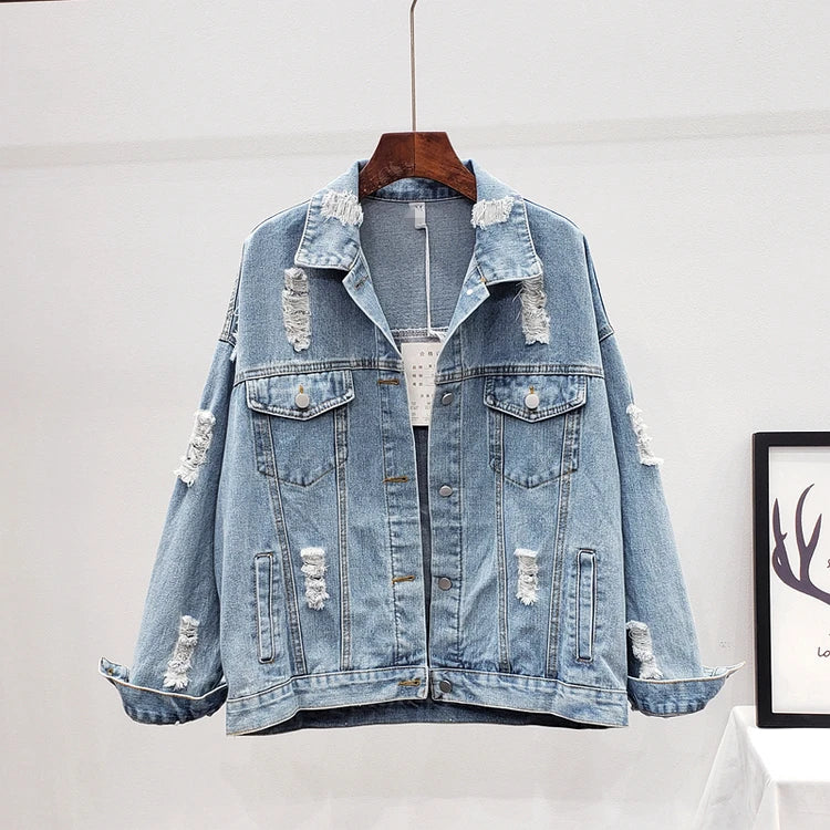 Printing Floral Appliques Rhinestone Womens Denim Jackets Feminine Spring Autumn Boho Sequin Coats Long Sleeve Outerwear Female