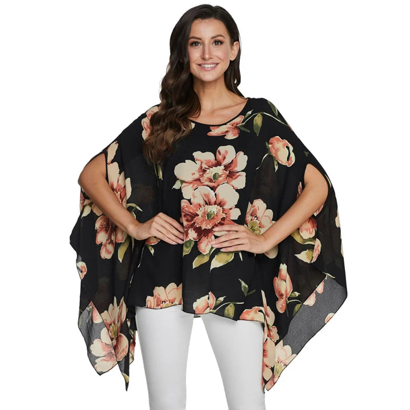 BHflutter Blusas Mujer 2018 Women Tops Floral Printing Casual Loose Chiffon Blouse Shirt Batwing Boho Style Beach Summer Blouses