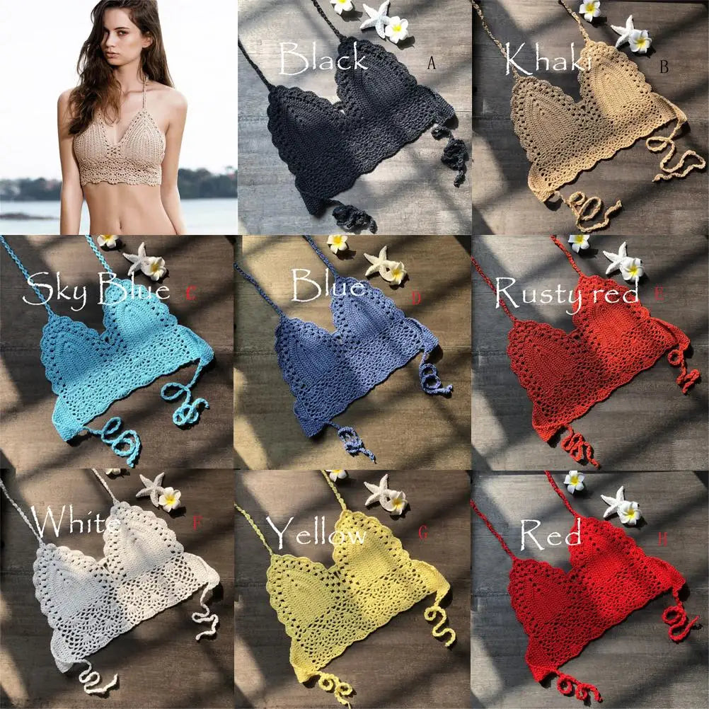 Crop Top Sexy Women Summer Backless  het Top Knit Beach Knitting Halter Cami Tank Crop Top