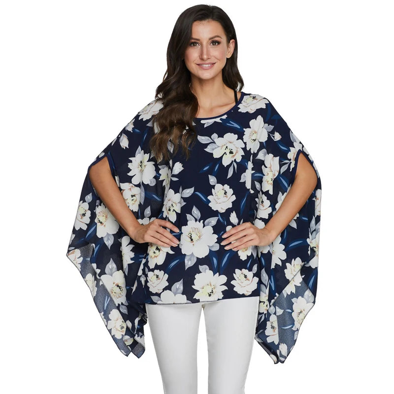 BHflutter Blusas Mujer 2018 Women Tops Floral Printing Casual Loose Chiffon Blouse Shirt Batwing Boho Style Beach Summer Blouses