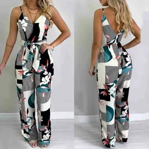 HOT Fashion Women Summer Boho Floral Girls Loose Solid Jumpsuit Harem Trousers Ladies Overall Pants Casual Playsuits Plus Size