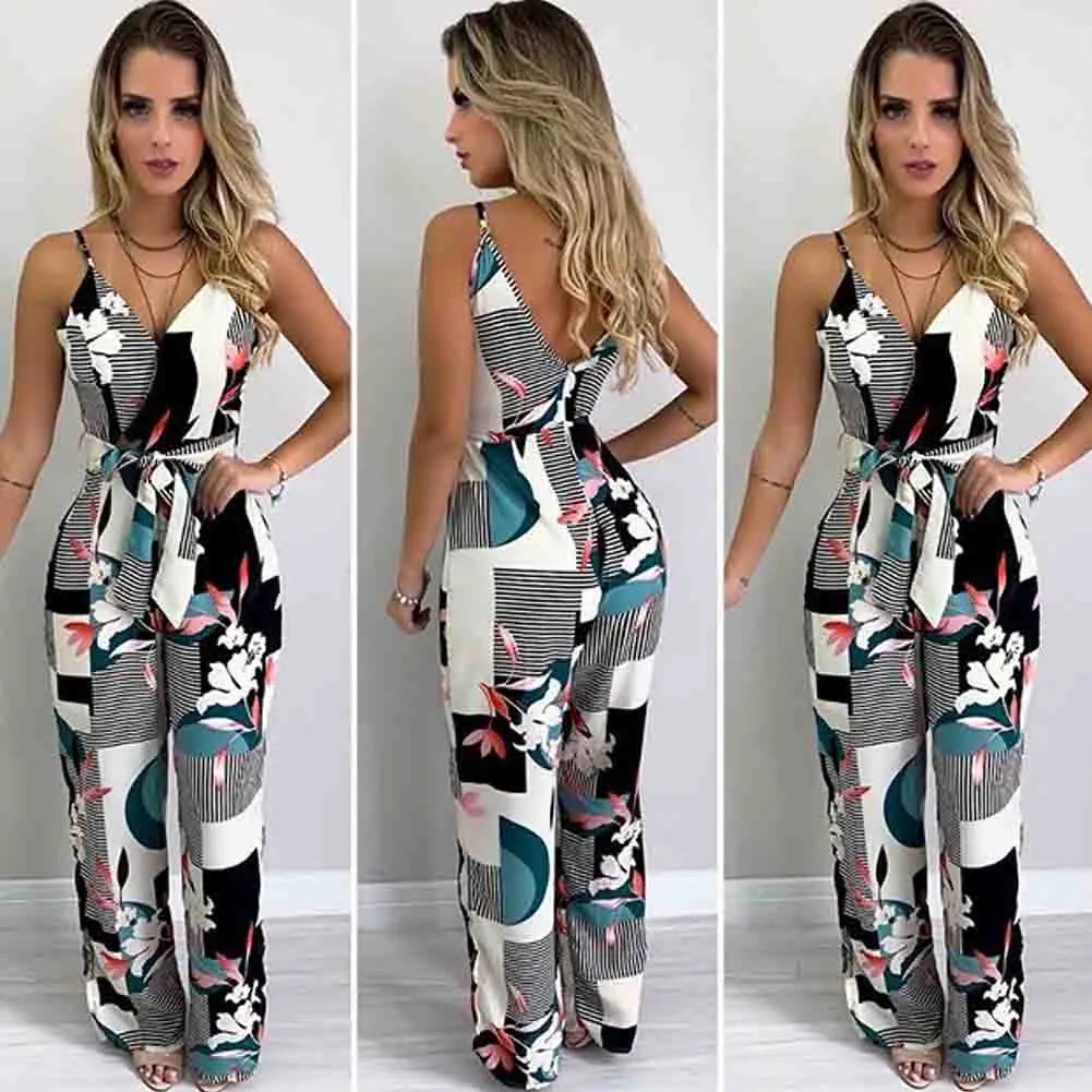 HOT Fashion Women Summer Boho Floral Girls Loose Solid Jumpsuit Harem Trousers Ladies Overall Pants Casual Playsuits Plus Size