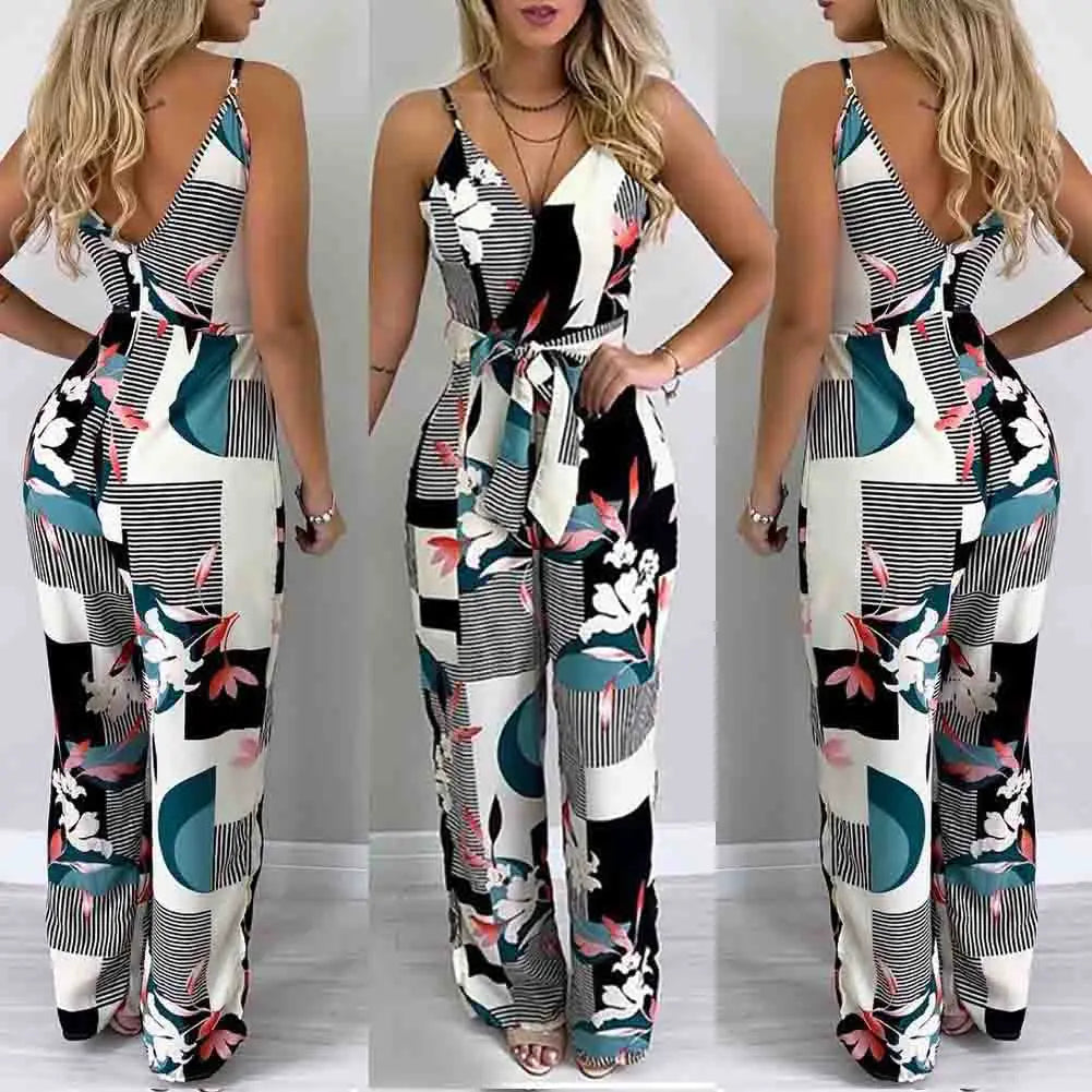 HOT Fashion Women Summer Boho Floral Girls Loose Solid Jumpsuit Harem Trousers Ladies Overall Pants Casual Playsuits Plus Size