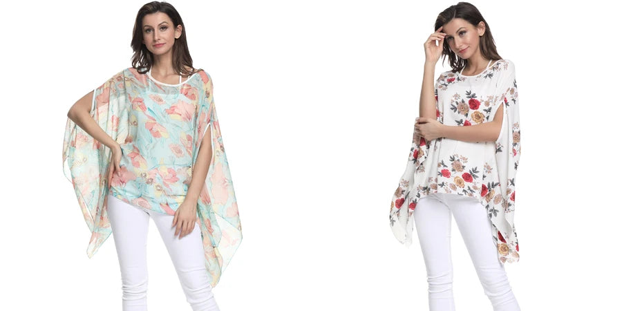 BHflutter Blusas Mujer 2018 Women Tops Floral Printing Casual Loose Chiffon Blouse Shirt Batwing Boho Style Beach Summer Blouses