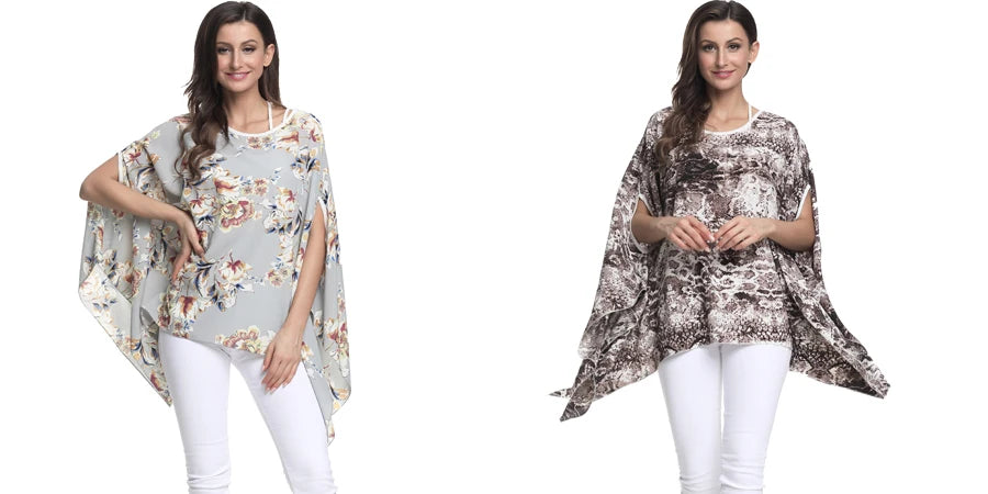 BHflutter Blusas Mujer 2018 Women Tops Floral Printing Casual Loose Chiffon Blouse Shirt Batwing Boho Style Beach Summer Blouses