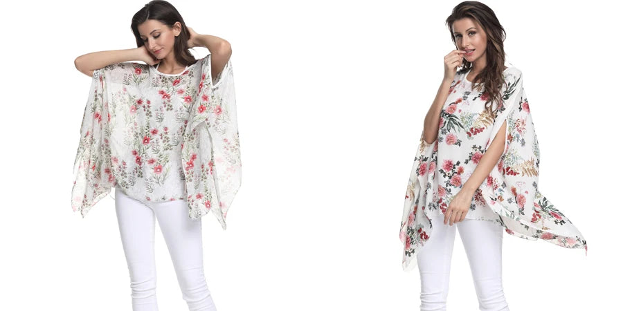 BHflutter Blusas Mujer 2018 Women Tops Floral Printing Casual Loose Chiffon Blouse Shirt Batwing Boho Style Beach Summer Blouses