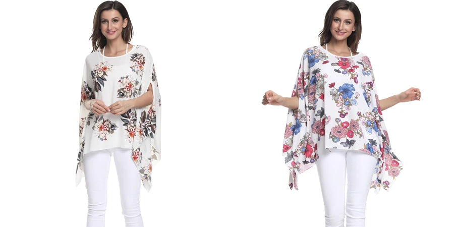 BHflutter Blusas Mujer 2018 Women Tops Floral Printing Casual Loose Chiffon Blouse Shirt Batwing Boho Style Beach Summer Blouses