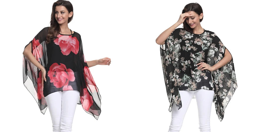 BHflutter Blusas Mujer 2018 Women Tops Floral Printing Casual Loose Chiffon Blouse Shirt Batwing Boho Style Beach Summer Blouses