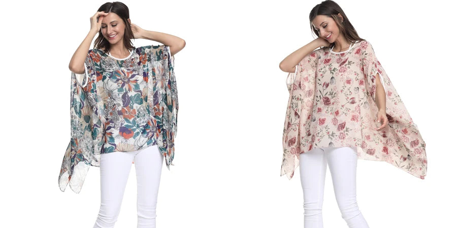 BHflutter Blusas Mujer 2018 Women Tops Floral Printing Casual Loose Chiffon Blouse Shirt Batwing Boho Style Beach Summer Blouses