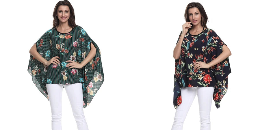 BHflutter Blusas Mujer 2018 Women Tops Floral Printing Casual Loose Chiffon Blouse Shirt Batwing Boho Style Beach Summer Blouses