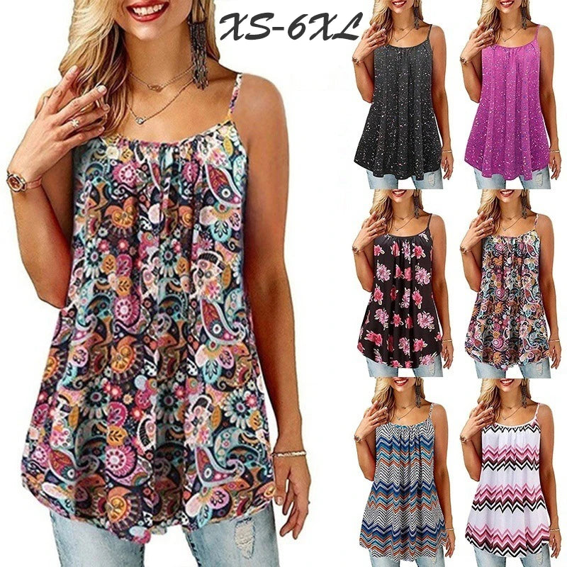 New Women Floral Printed Dress Sleeveless Fashion Bohemian Flower Loose Midi Beach Sundress Casual Female Dress