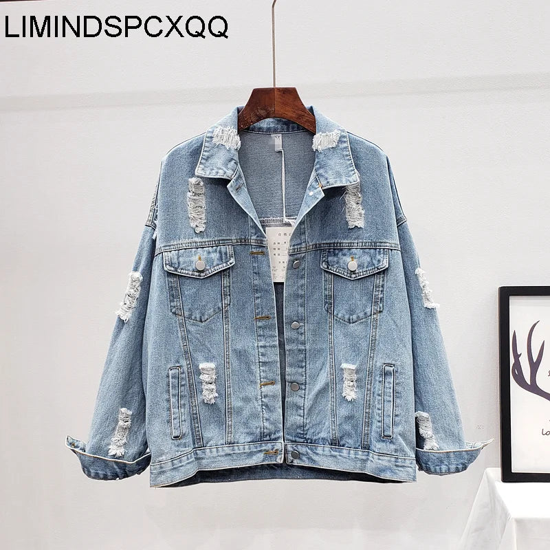 Printing Floral Appliques Rhinestone Womens Denim Jackets Feminine Spring Autumn Boho Sequin Coats Long Sleeve Outerwear Female