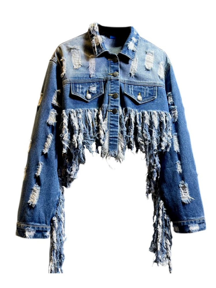 European Station Ripped Cool Short Chic Denim Jacket