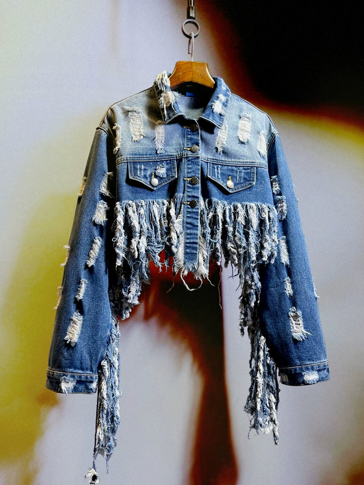 European Station Ripped Cool Short Chic Denim Jacket