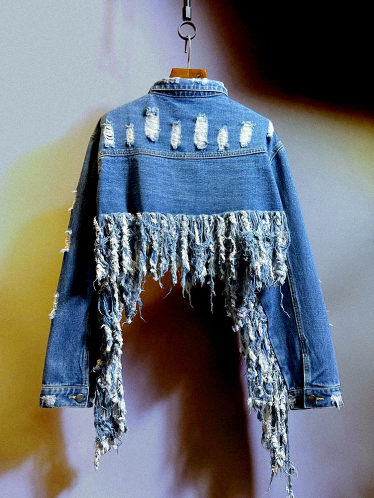 European Station Ripped Cool Short Chic Denim Jacket