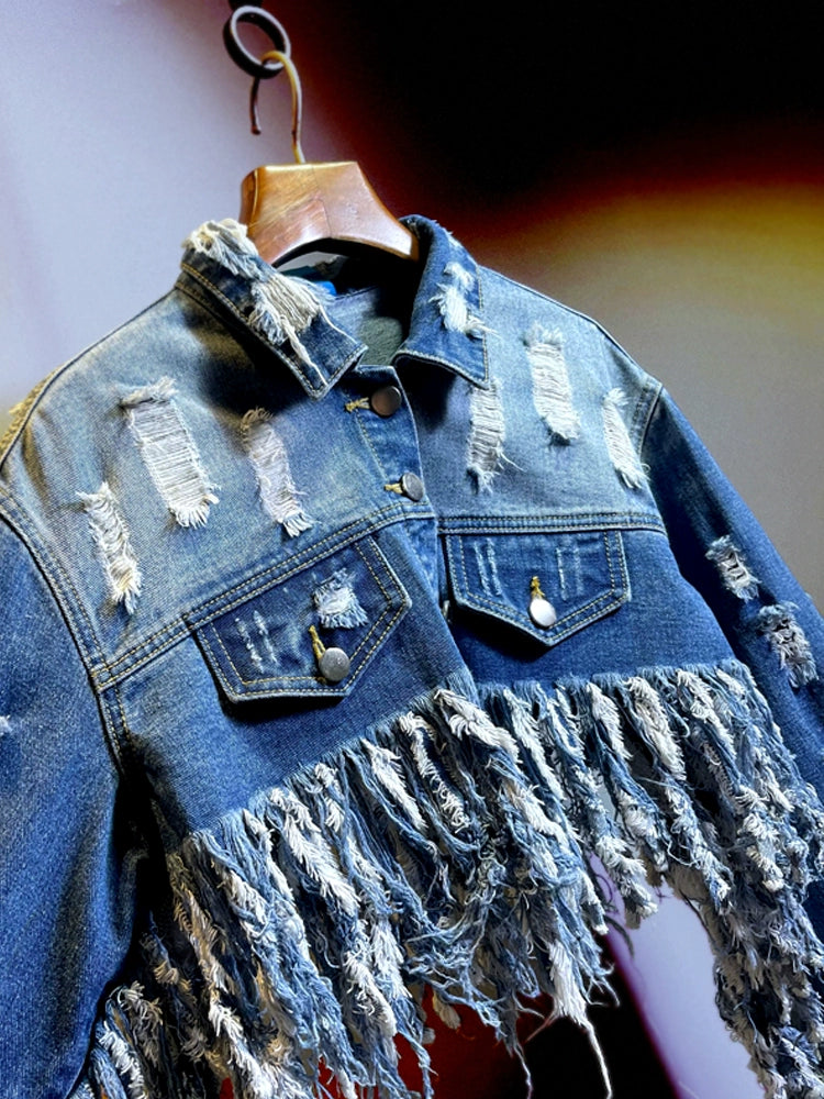 European Station Ripped Cool Short Chic Denim Jacket