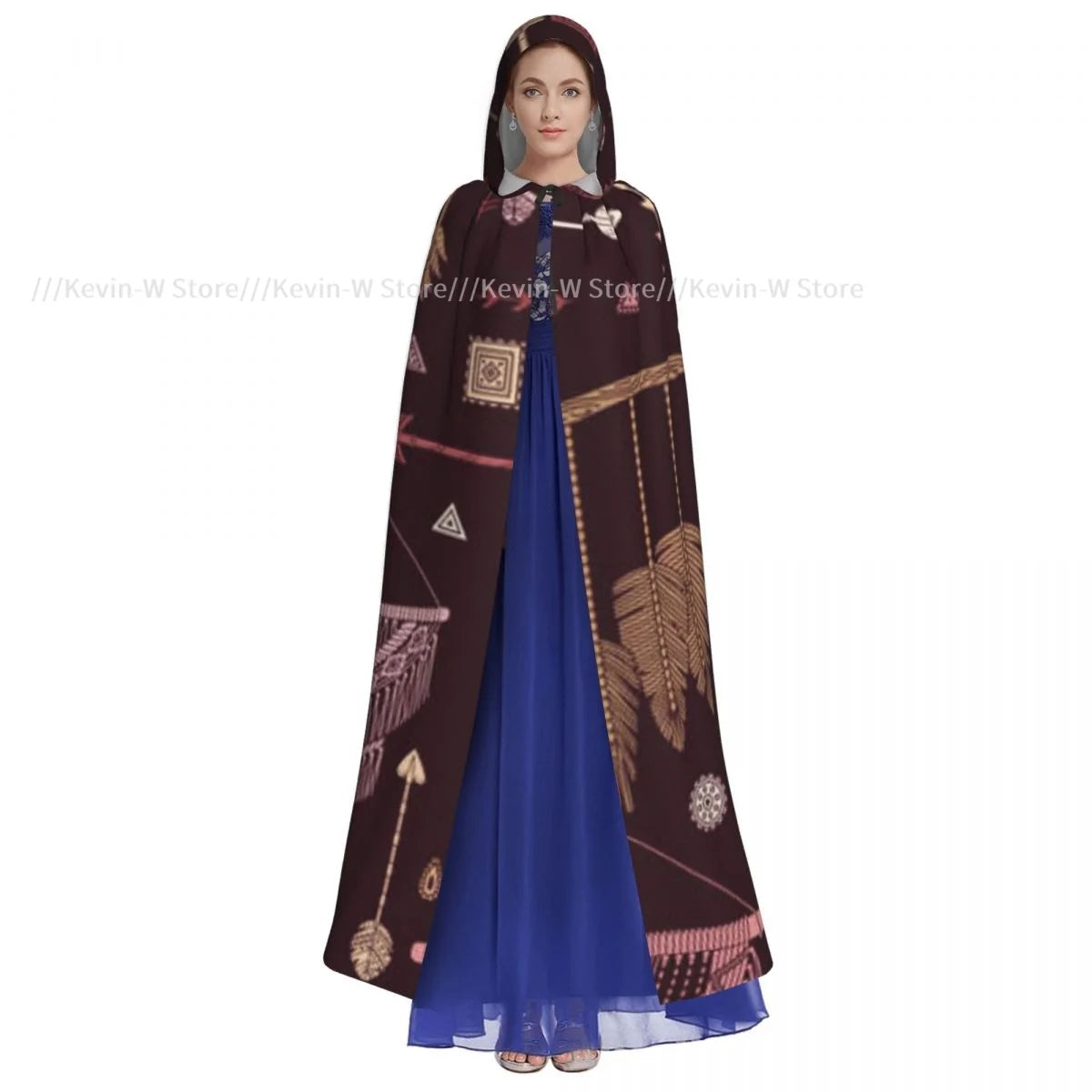 Unisex Adult Bohemian Background Cloak with Hood Long Witch Costume Cosplay