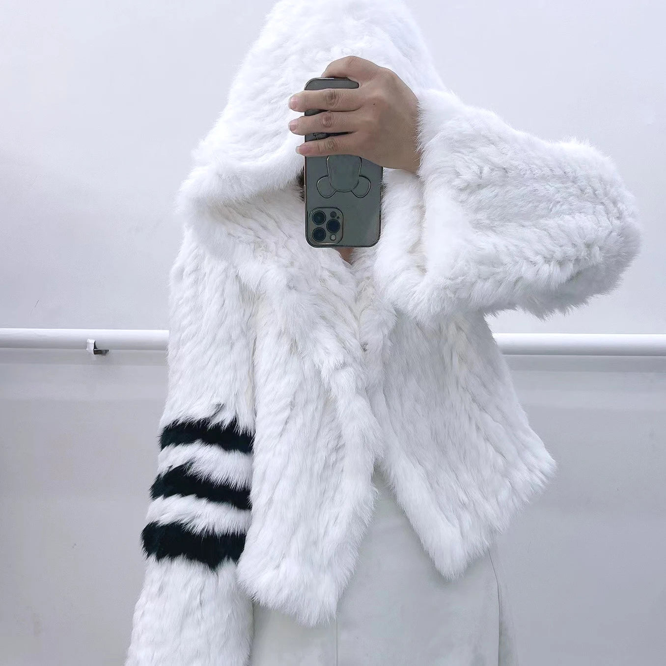 Customize Winter Fur Coat Free shipping Rabbit Fur Knitted Coat For Women Fashion Long Sleeves Rabbit Fur Jacket Outwear