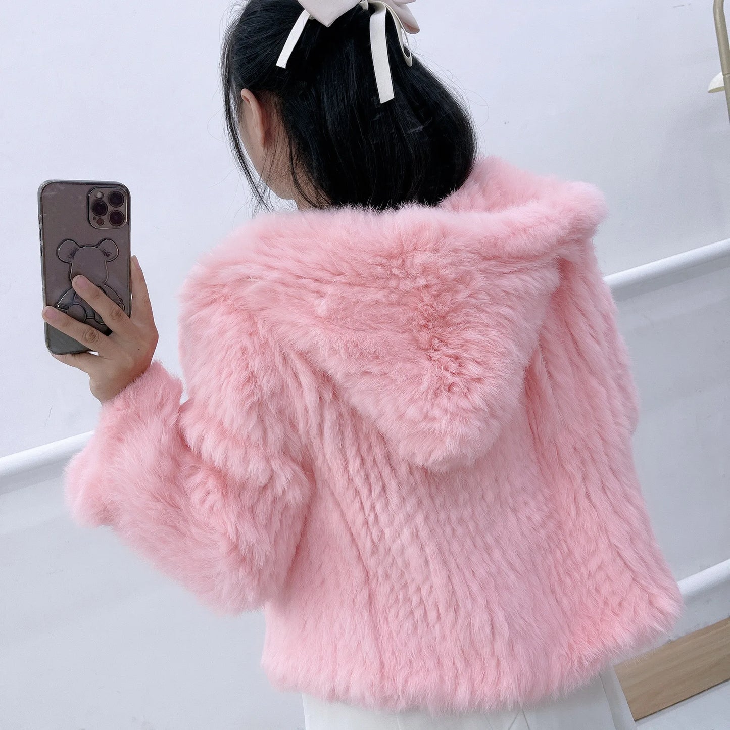 Customize Winter Fur Coat Free shipping Rabbit Fur Knitted Coat For Women Fashion Long Sleeves Rabbit Fur Jacket Outwear