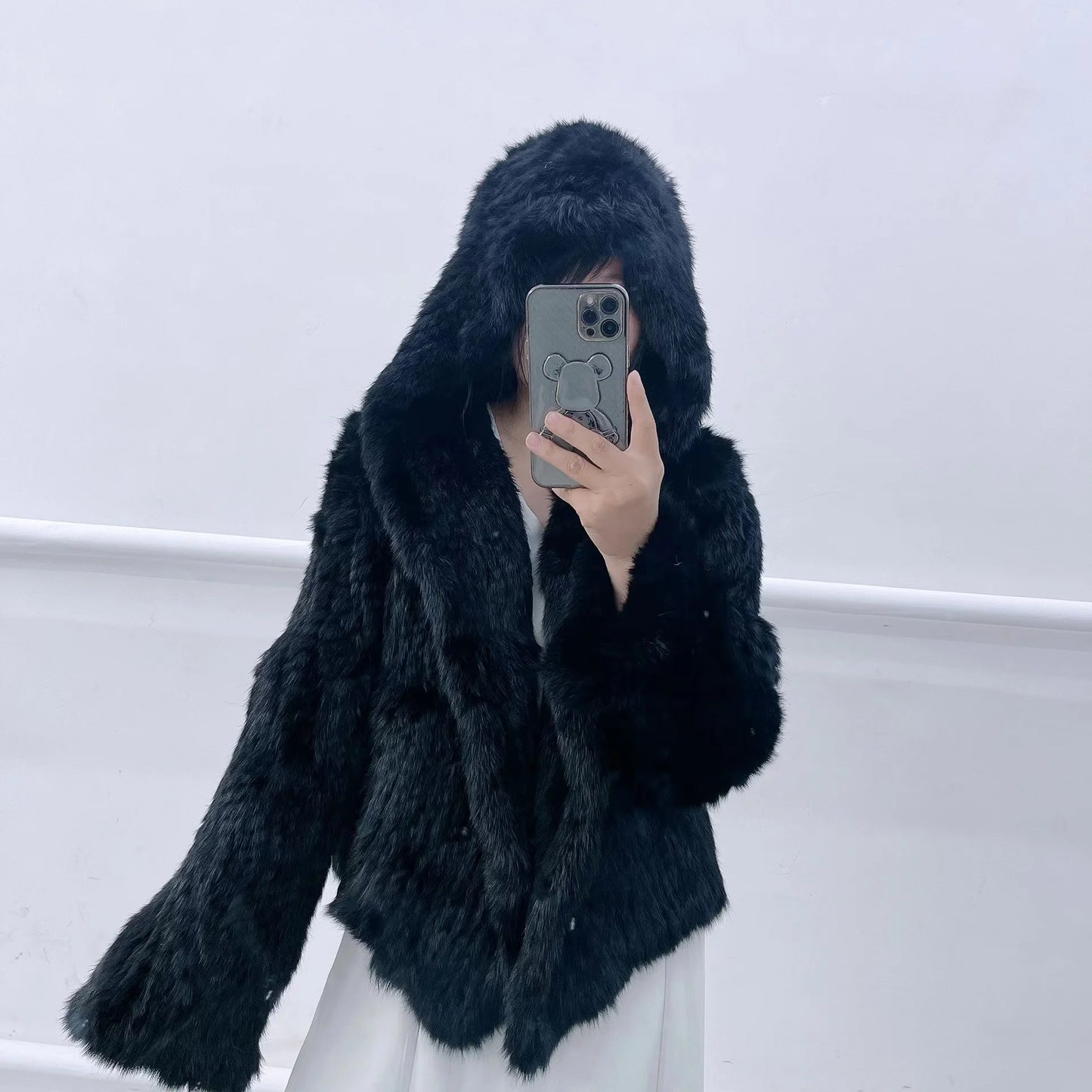 Customize Winter Fur Coat Free shipping Rabbit Fur Knitted Coat For Women Fashion Long Sleeves Rabbit Fur Jacket Outwear