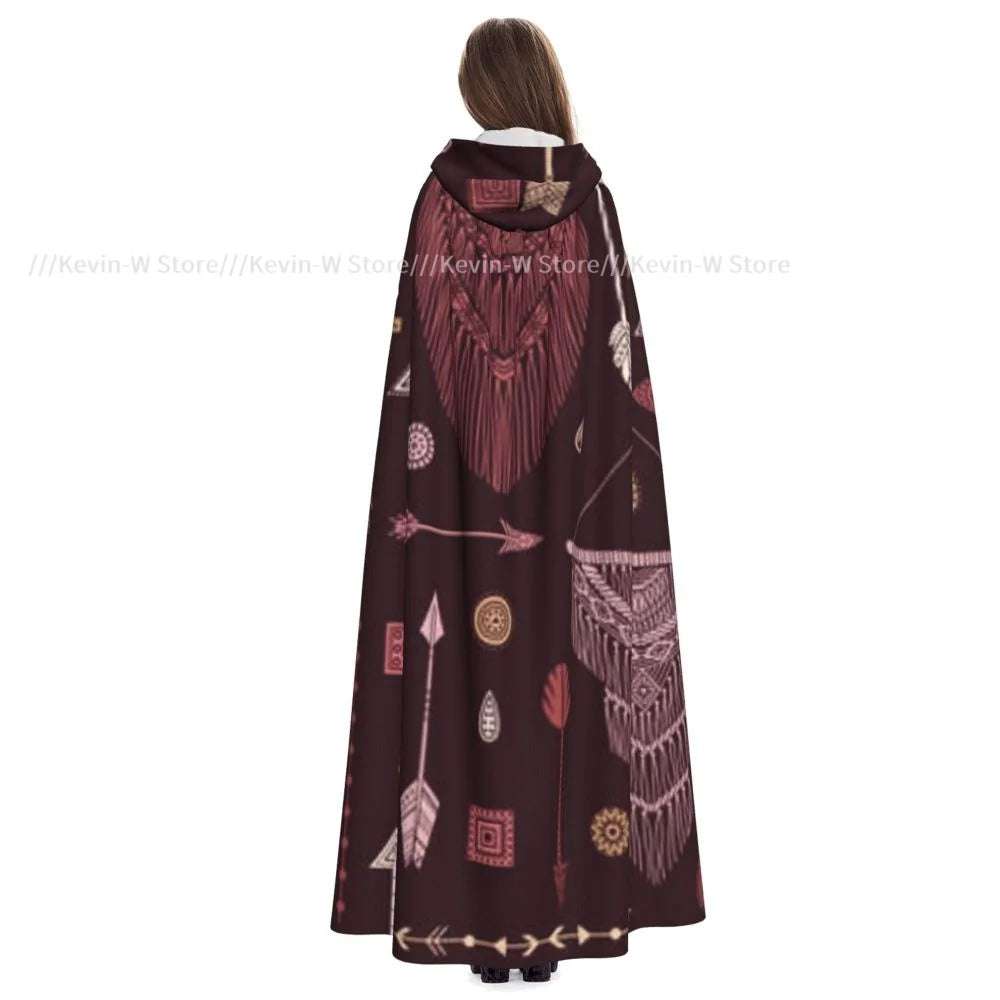 Unisex Adult Bohemian Background Cloak with Hood Long Witch Costume Cosplay