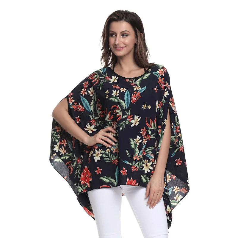 BHflutter Blusas Mujer 2018 Women Tops Floral Printing Casual Loose Chiffon Blouse Shirt Batwing Boho Style Beach Summer Blouses