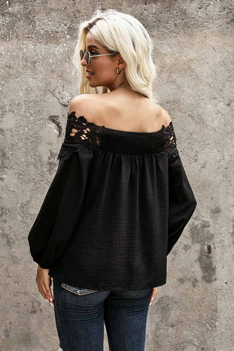 KHALEE YOSE Vintage Off The Shoulder Top Blouse Lace Sexy Long Sleeve Hollow Out Tassel Loose Casual Tops Ladies Women Blouses