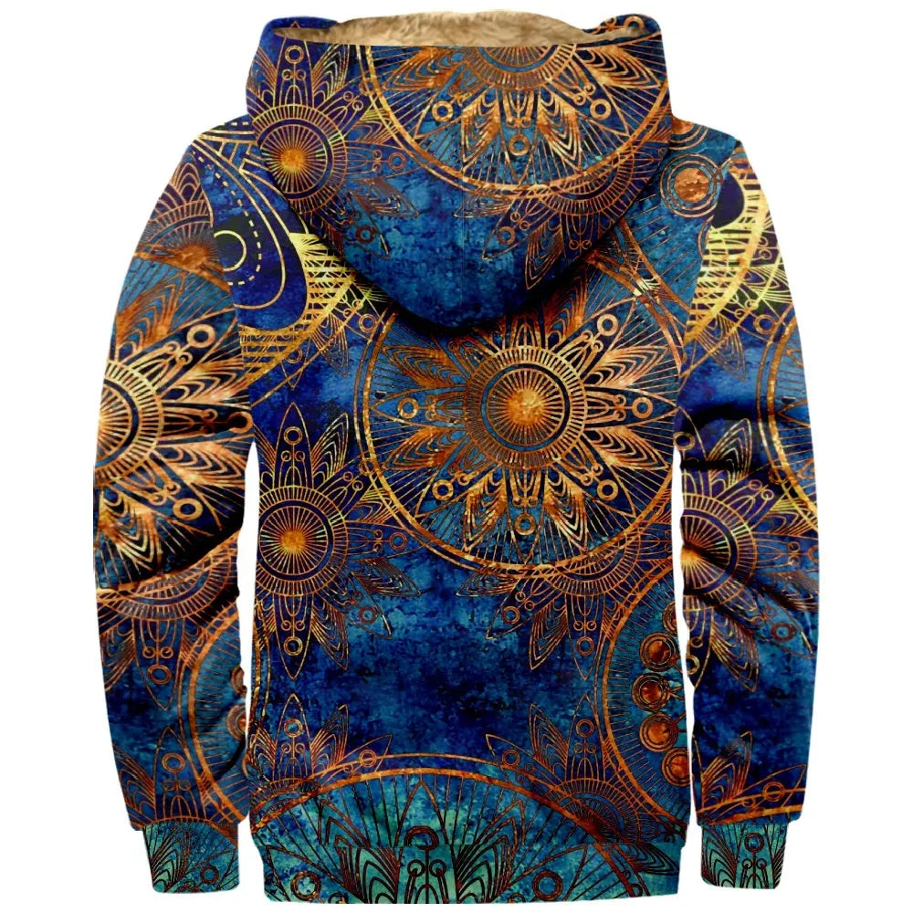 Bohemian Hoodie Fashion Long Sleeve Zipper Sweatshirt Stand Collar Coat Women Men Harajuku Winter Clothes 2024