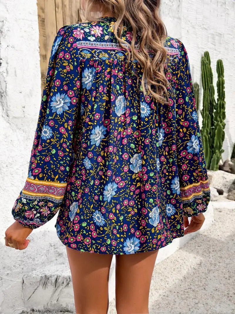 Bohemian Women Shirt Loose Blouse Long Sleeve Tees Vintage Tops Fashion Figure Streetwear Beach Vacation Female Clothing