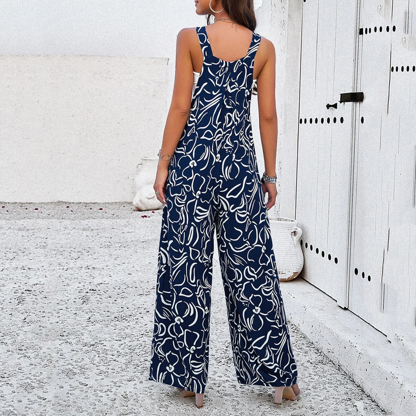 Women Summer Jumpsuit Wide Leg Spaghetti Strap Beach Casual Loose Floral Print Boho Overalls For Women