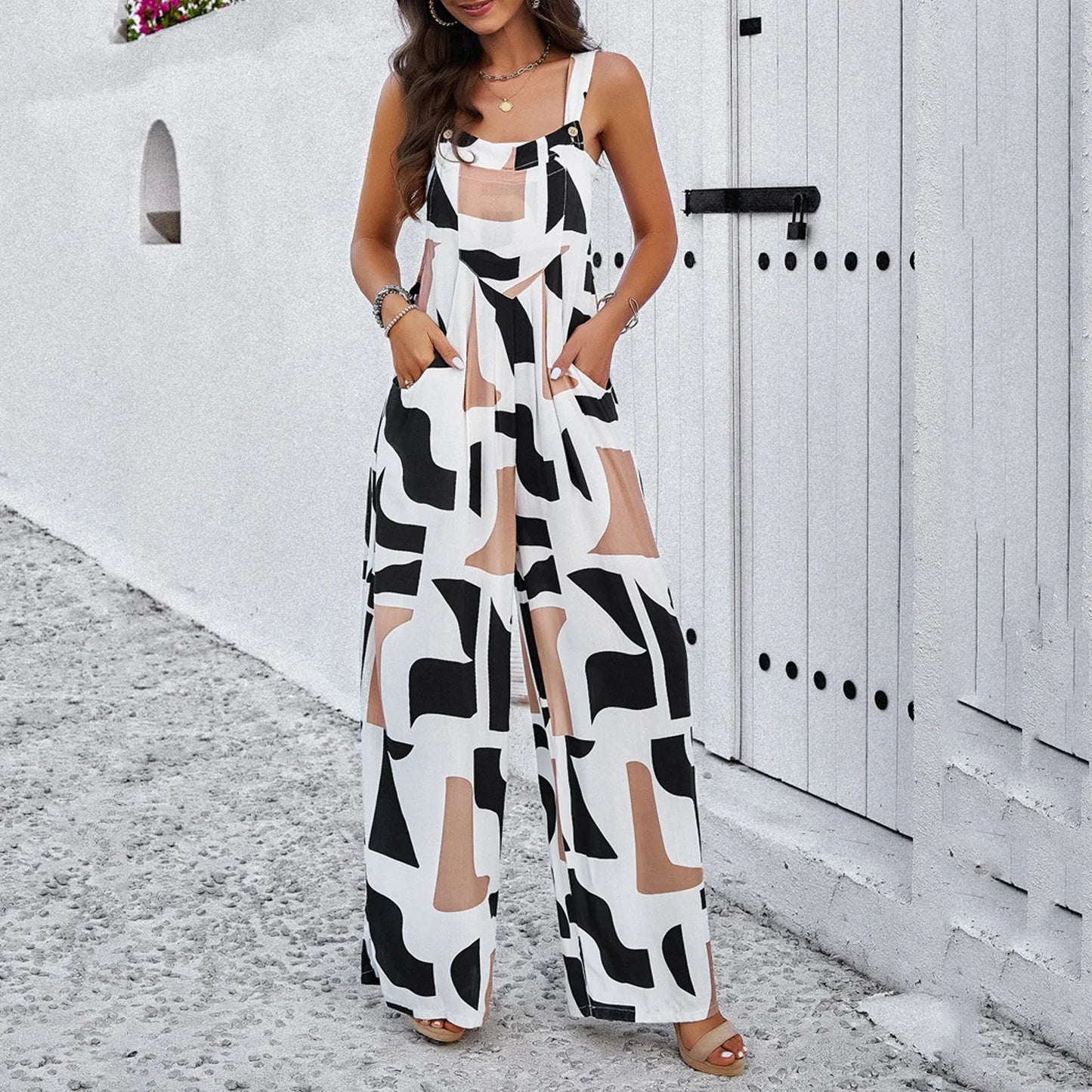 Women Summer Jumpsuit Wide Leg Spaghetti Strap Beach Casual Loose Floral Print Boho Overalls For Women