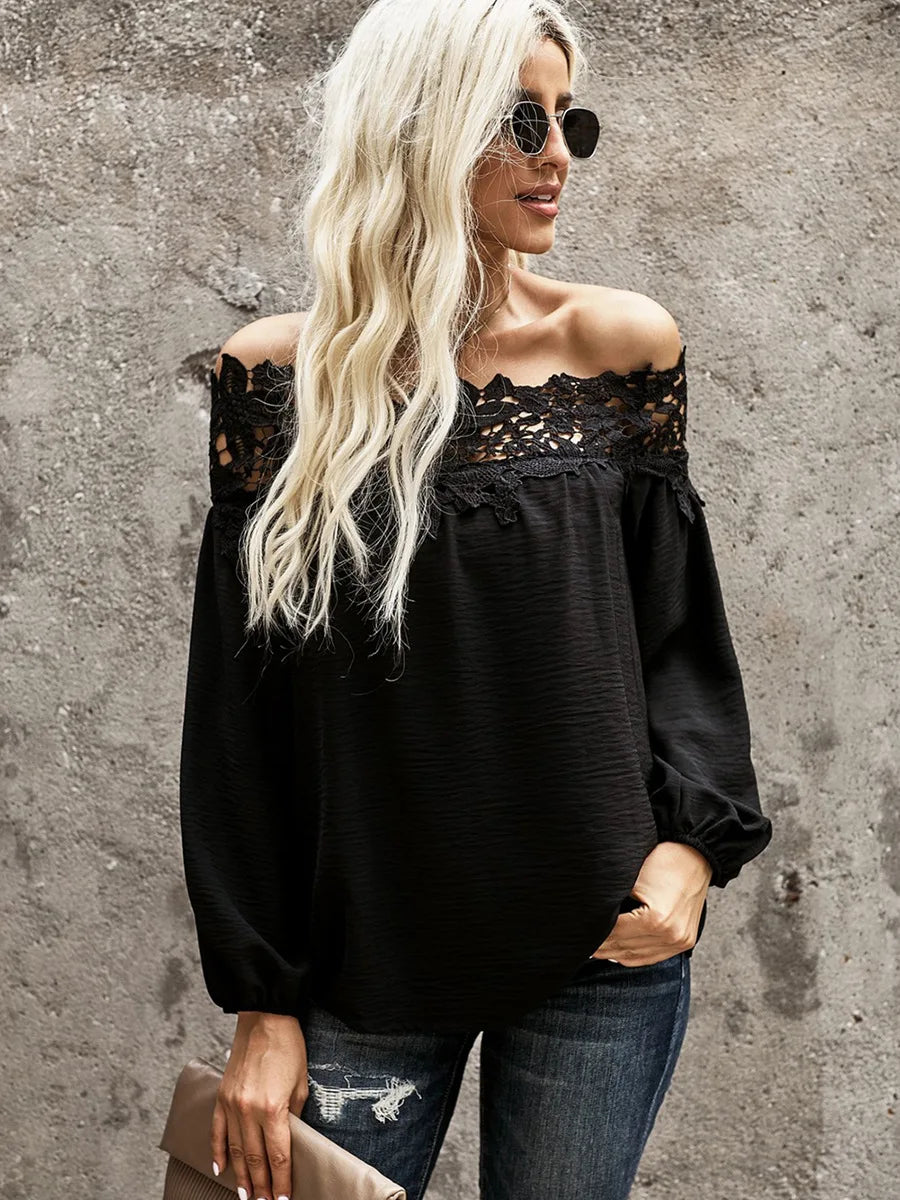 KHALEE YOSE Vintage Off The Shoulder Top Blouse Lace Sexy Long Sleeve Hollow Out Tassel Loose Casual Tops Ladies Women Blouses