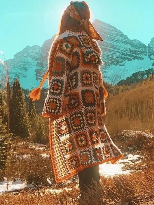 Bohemian Crochet Cardigan Women Autumn Winter Patchwork Vintage Jacket Coat Holiday Boho Handmade Long Cardigans New