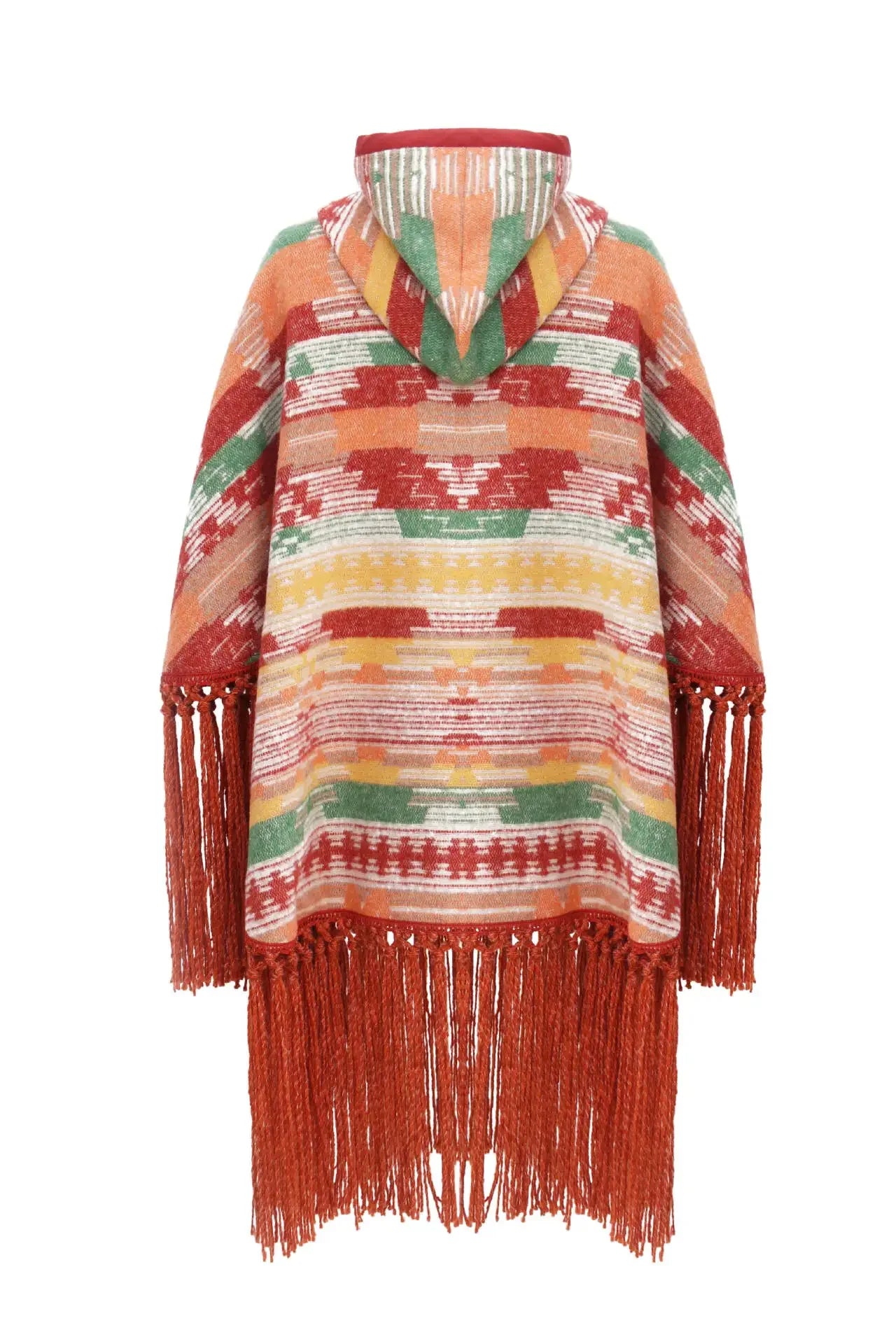 TEELYNN Ethnic Cape Dresses Women Tops Tassel Fringe Autumn Winter Handmade Wool Shawl Bohemian Warm Jacket Hooded Knit Cloak