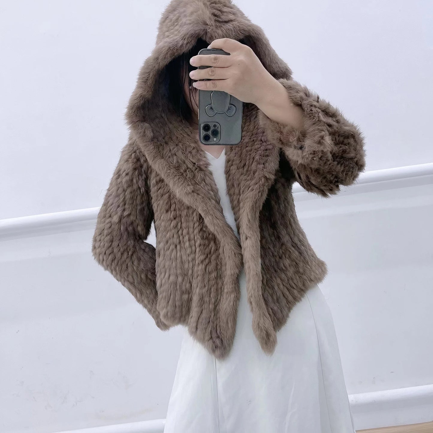 Customize Winter Fur Coat Free shipping Rabbit Fur Knitted Coat For Women Fashion Long Sleeves Rabbit Fur Jacket Outwear