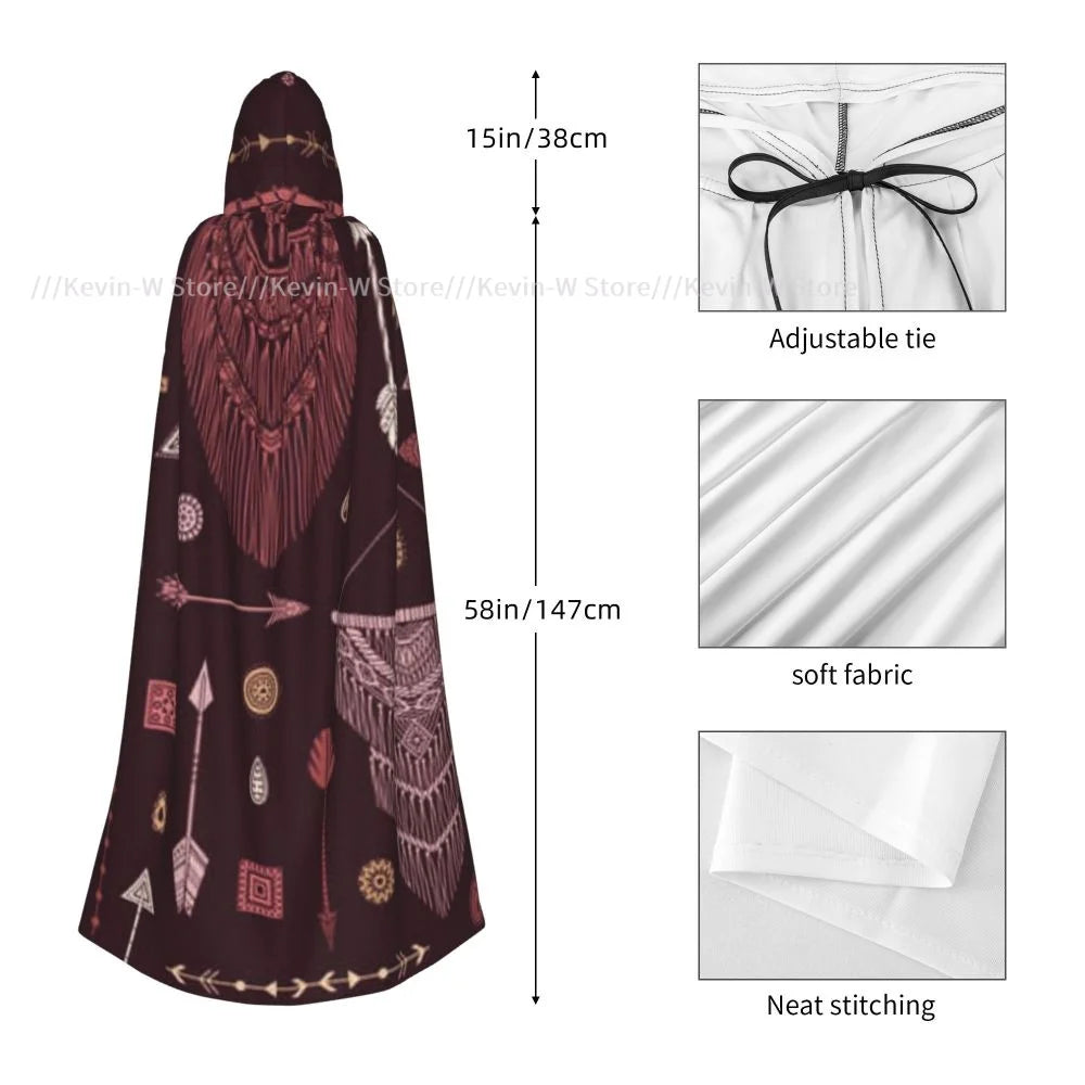 Unisex Adult Bohemian Background Cloak with Hood Long Witch Costume Cosplay