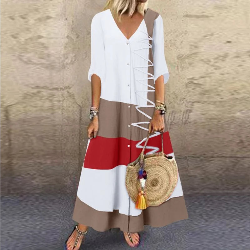 Women Boho Print Maxi Dresses Summer Vintage Casual Loose Dress Female Beach Holiday Party Long Dresses Vestidos Robe Streetwear