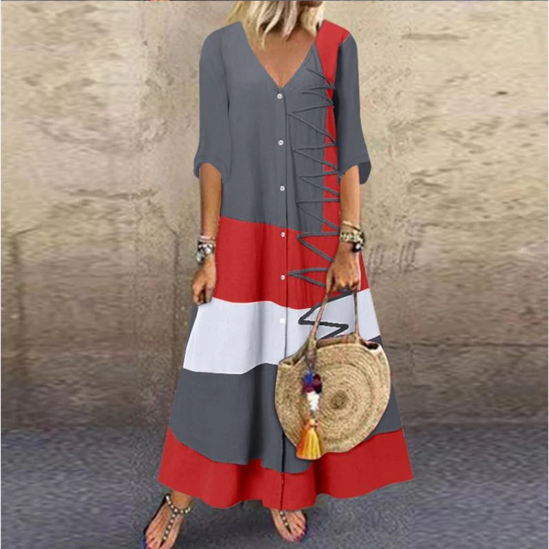 Women Boho Print Maxi Dresses Summer Vintage Casual Loose Dress Female Beach Holiday Party Long Dresses Vestidos Robe Streetwear