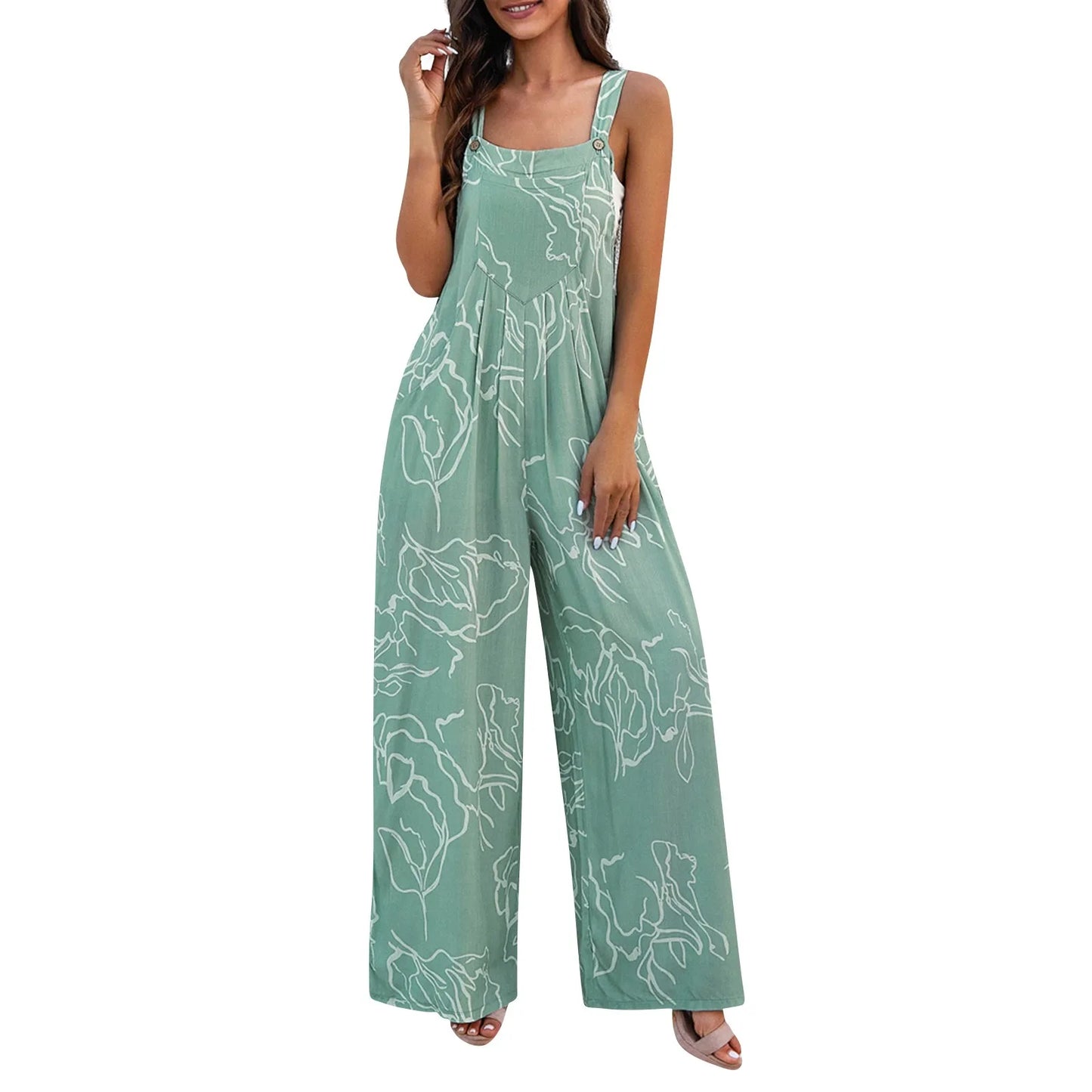 Women Summer Jumpsuit Wide Leg Spaghetti Strap Beach Casual Loose Floral Print Boho Overalls For Women