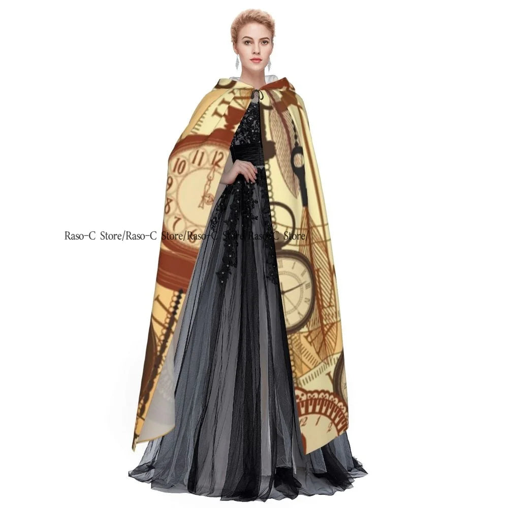 Hooded Cloak Unisex Cloak with Hood Nostalgic Watches Feathers Keys 1920s Bohemian Art Cloak Vampire Witch Cape Cosplay Costume