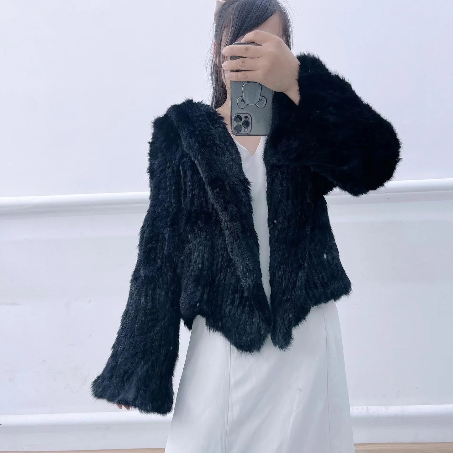 Customize Winter Fur Coat Free shipping Rabbit Fur Knitted Coat For Women Fashion Long Sleeves Rabbit Fur Jacket Outwear