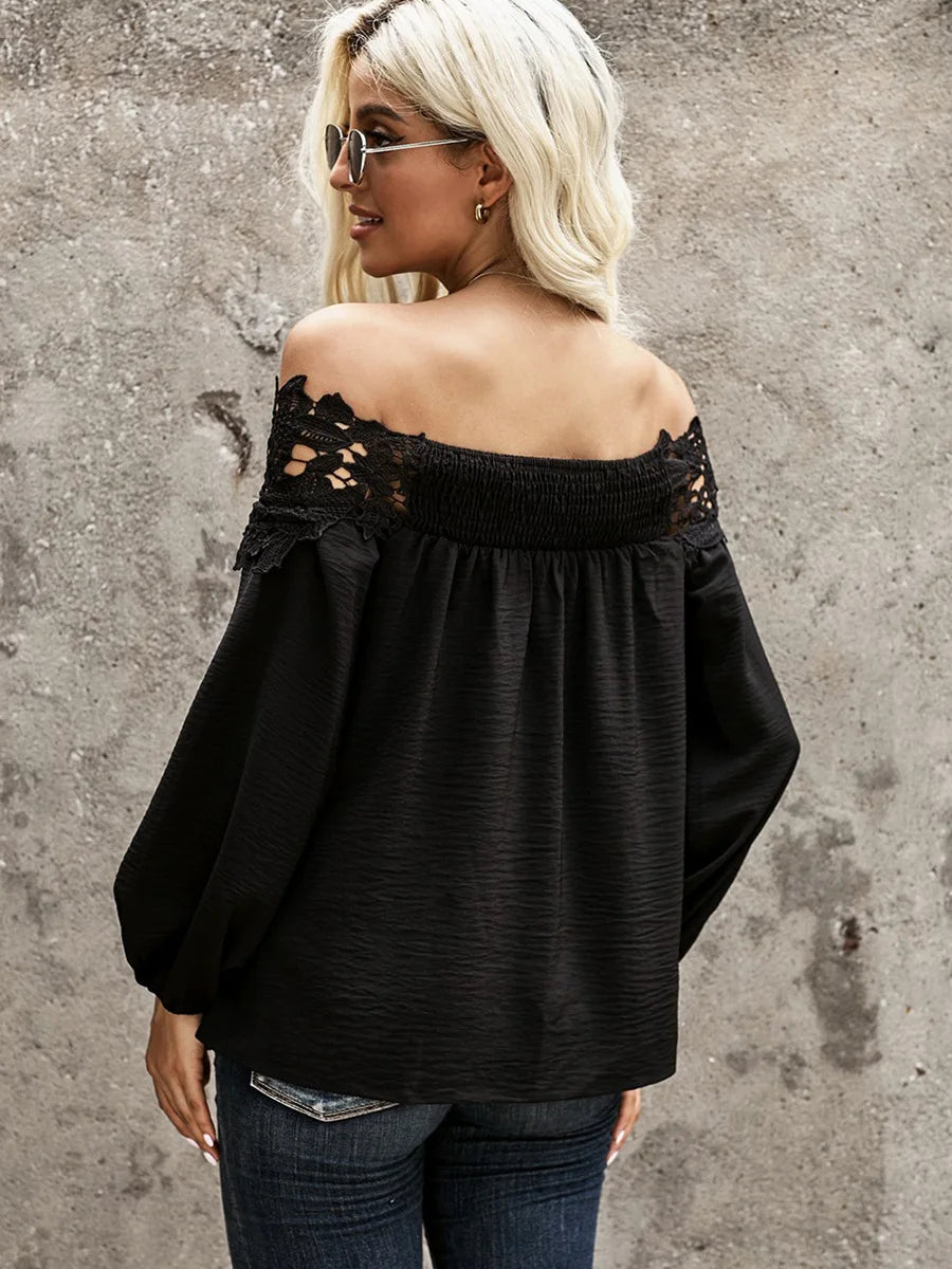 KHALEE YOSE Vintage Off The Shoulder Top Blouse Lace Sexy Long Sleeve Hollow Out Tassel Loose Casual Tops Ladies Women Blouses