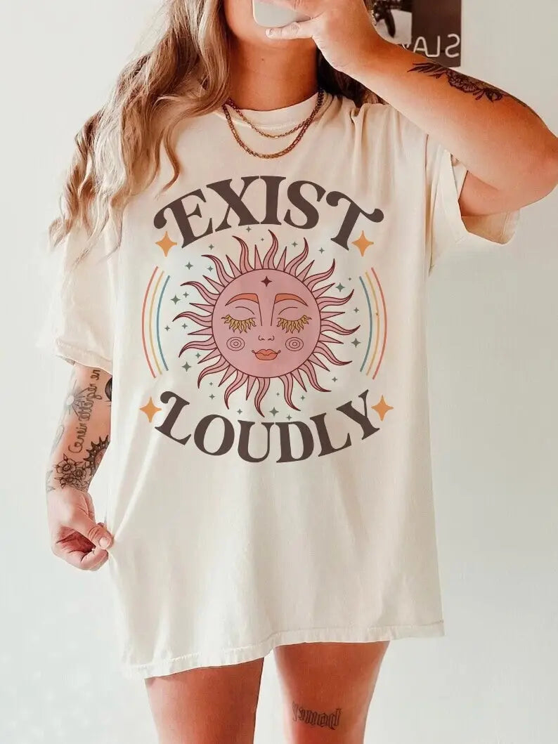 Exist loudly shirt boho feminist feminism gift intersectionality voting women roe wade anti patriarchy protest leftist