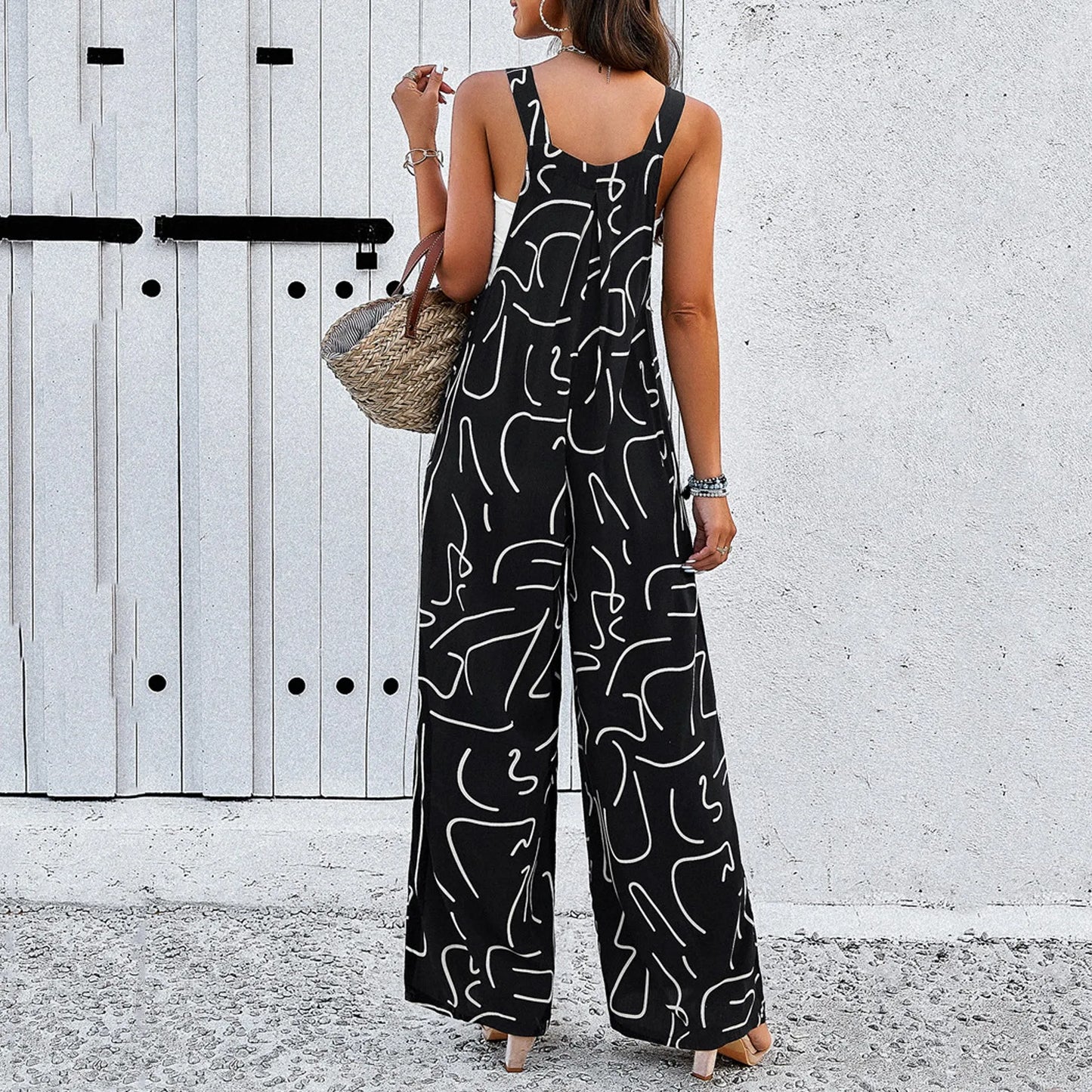 Women Summer Jumpsuit Wide Leg Spaghetti Strap Beach Casual Loose Floral Print Boho Overalls For Women