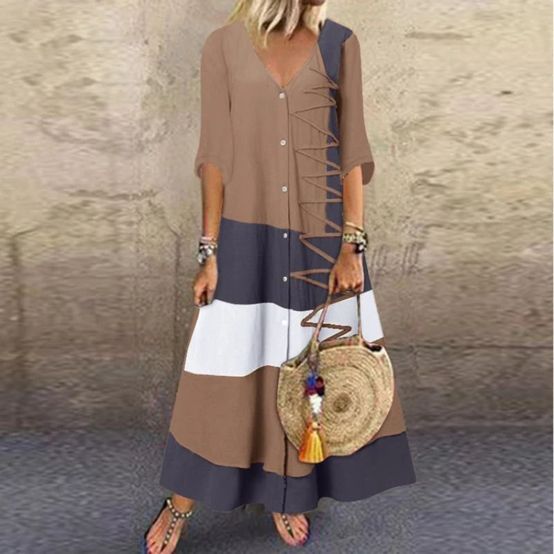 Women Boho Print Maxi Dresses Summer Vintage Casual Loose Dress Female Beach Holiday Party Long Dresses Vestidos Robe Streetwear