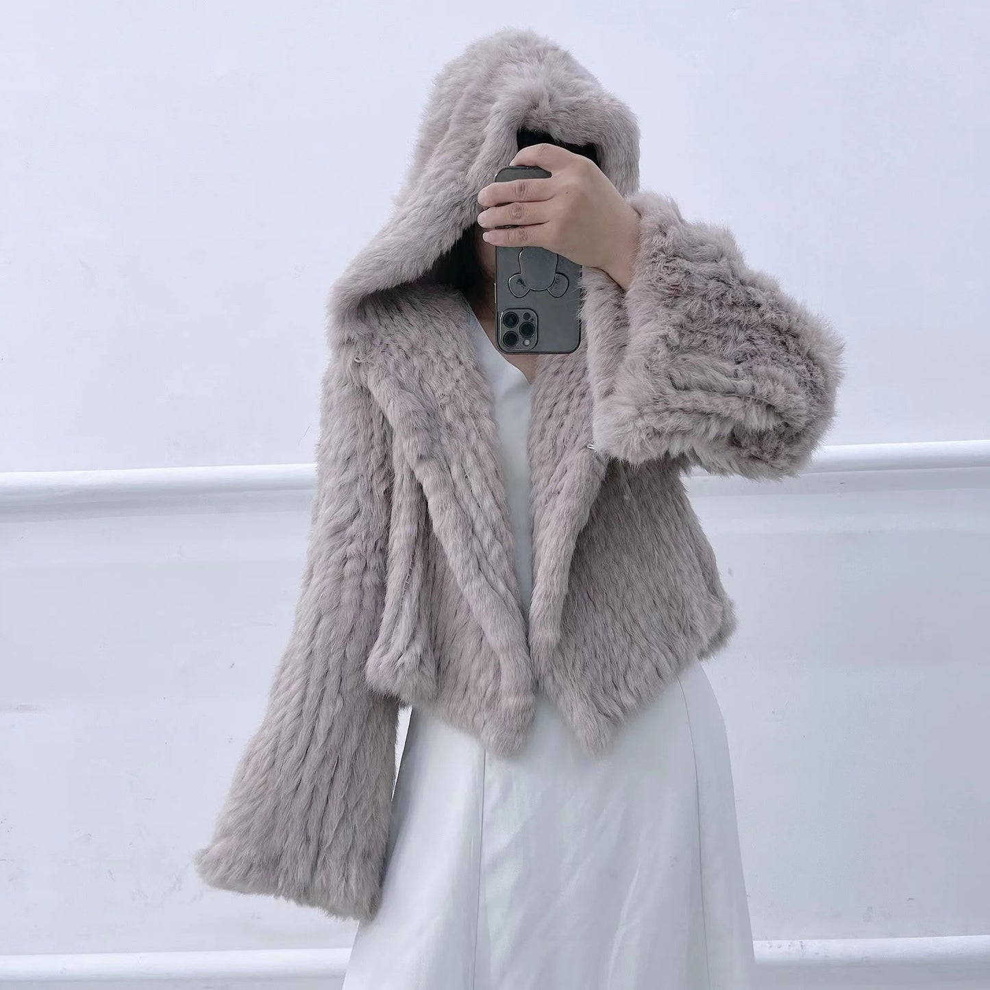 Customize Winter Fur Coat Free shipping Rabbit Fur Knitted Coat For Women Fashion Long Sleeves Rabbit Fur Jacket Outwear